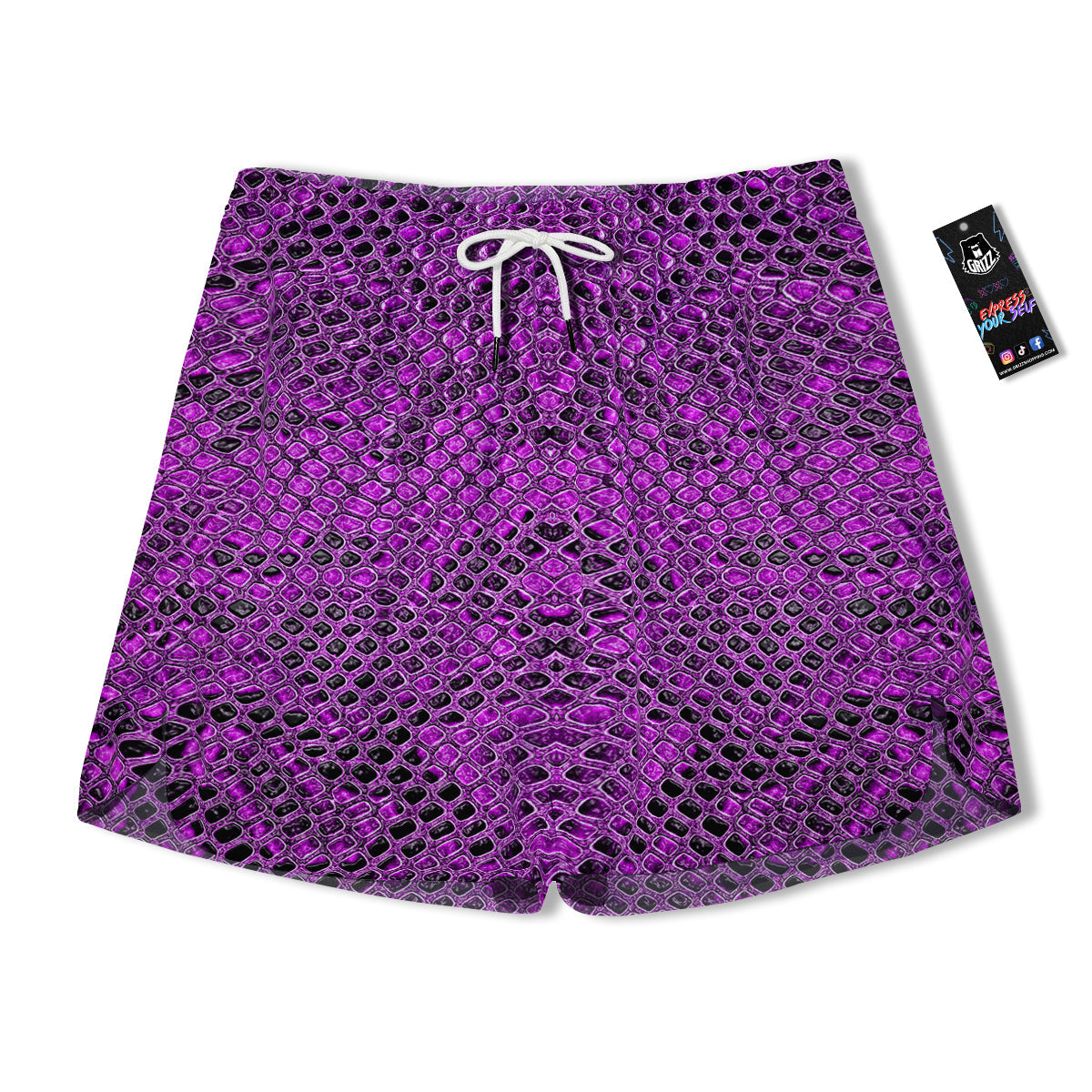 Snake Skin Purple Print Men's Running Shorts-grizzshop