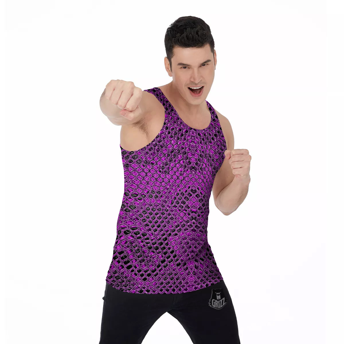 Snake Skin Purple Print Men's Tank Top-grizzshop