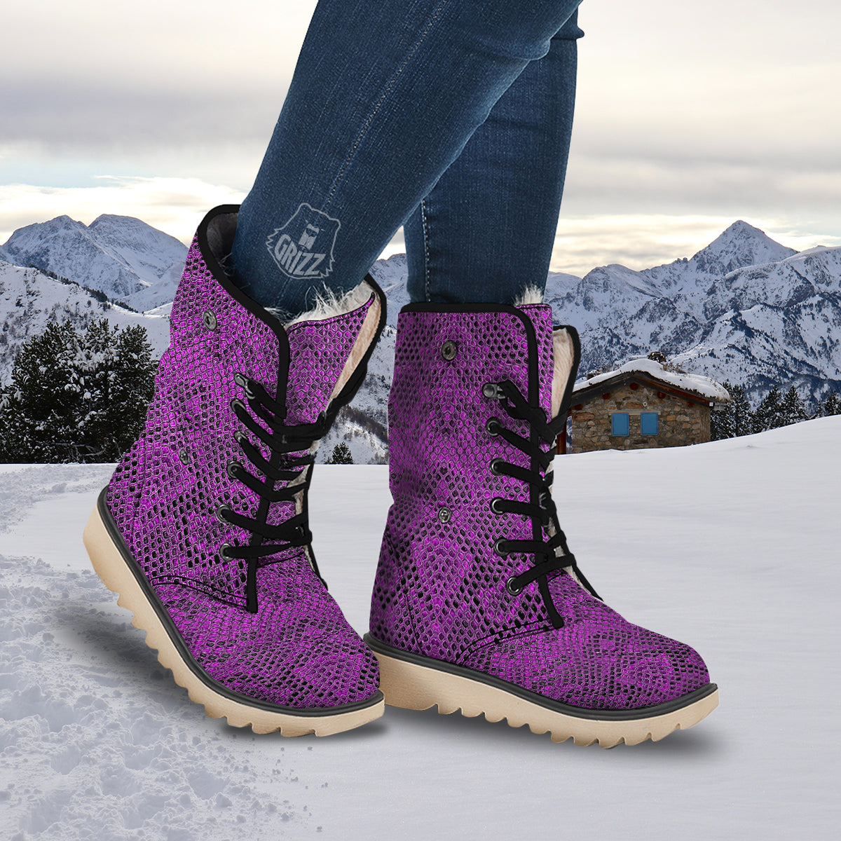 Snake Skin Purple Print Snow Boots-grizzshop
