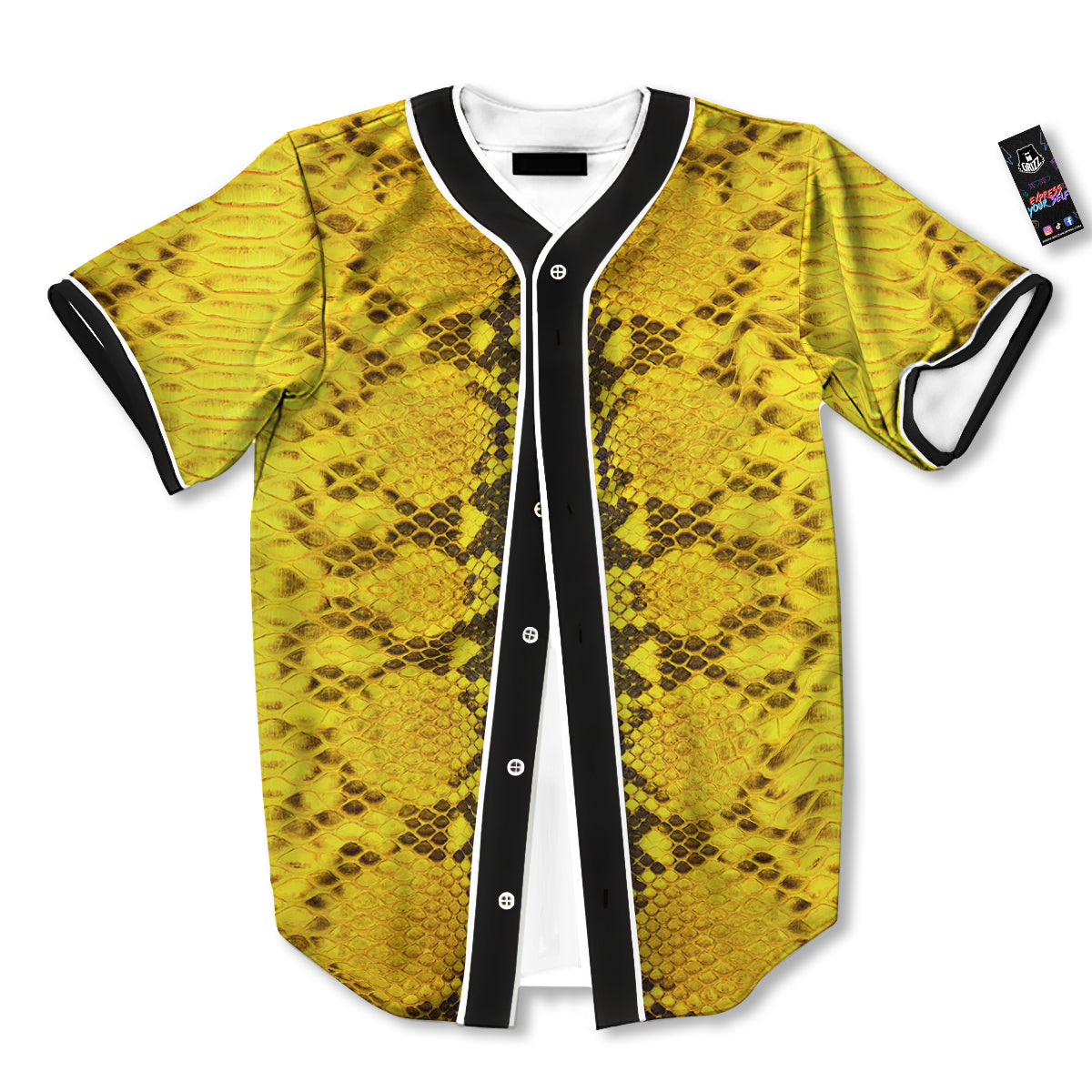 Snake Skin Yellow Print Baseball Jersey-grizzshop