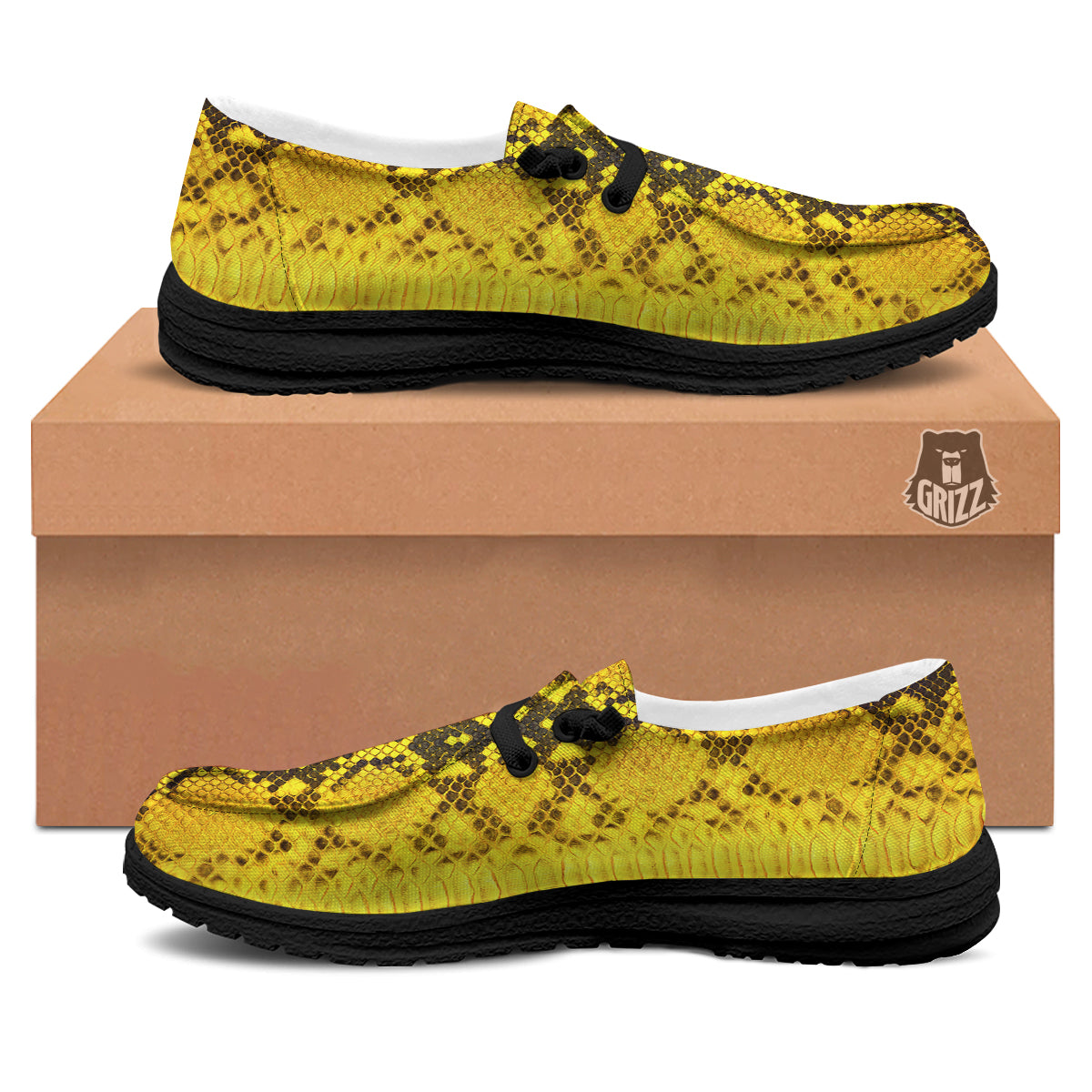 Snake Skin Yellow Print Black Loafers-grizzshop