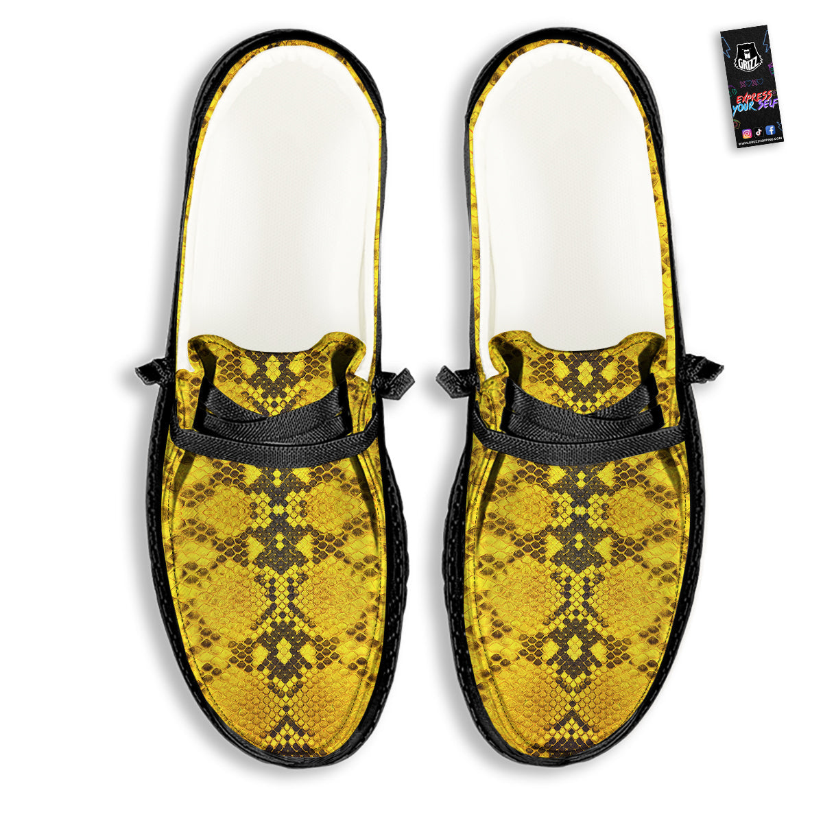 Snake Skin Yellow Print Black Loafers-grizzshop