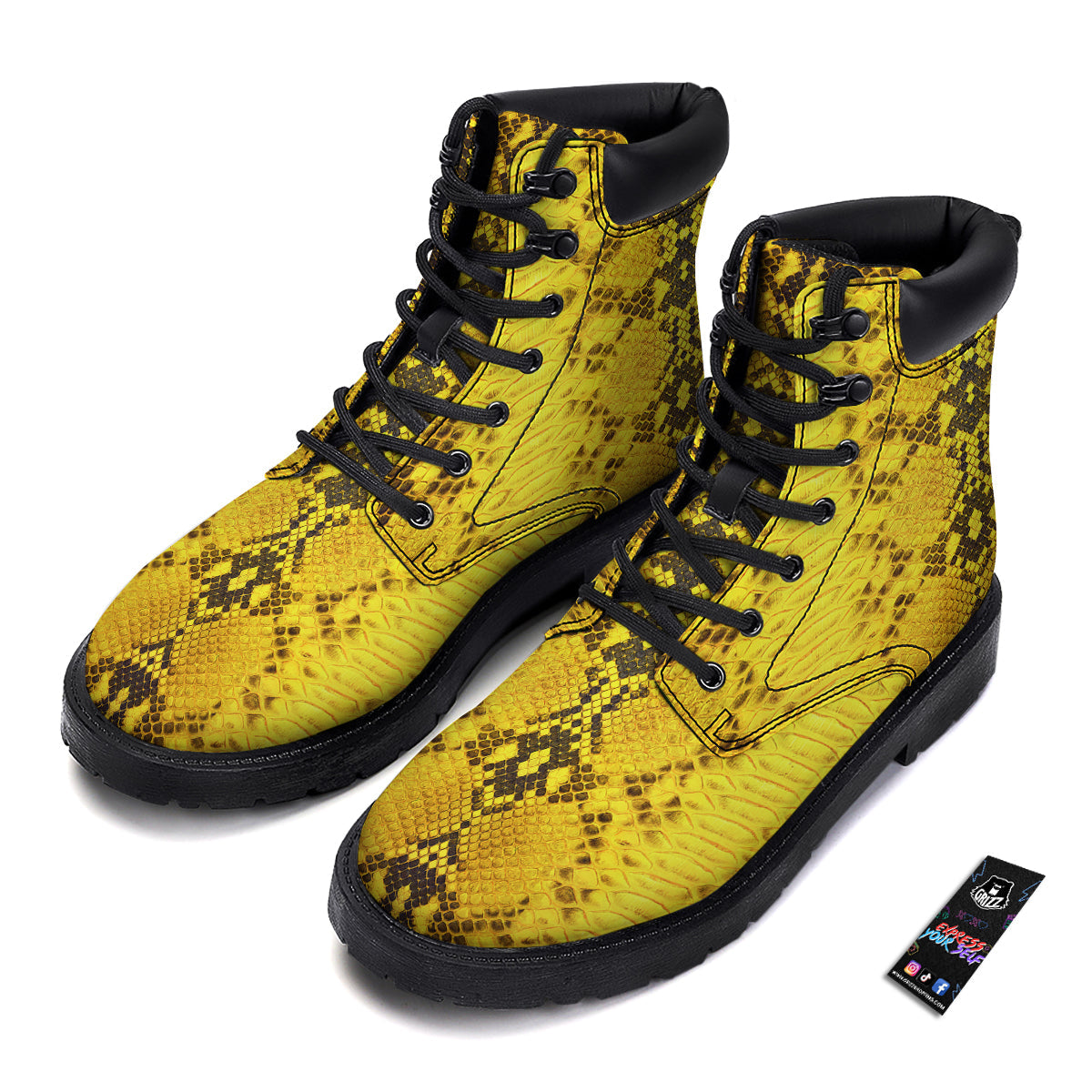Snake Skin Yellow Print Boots-grizzshop