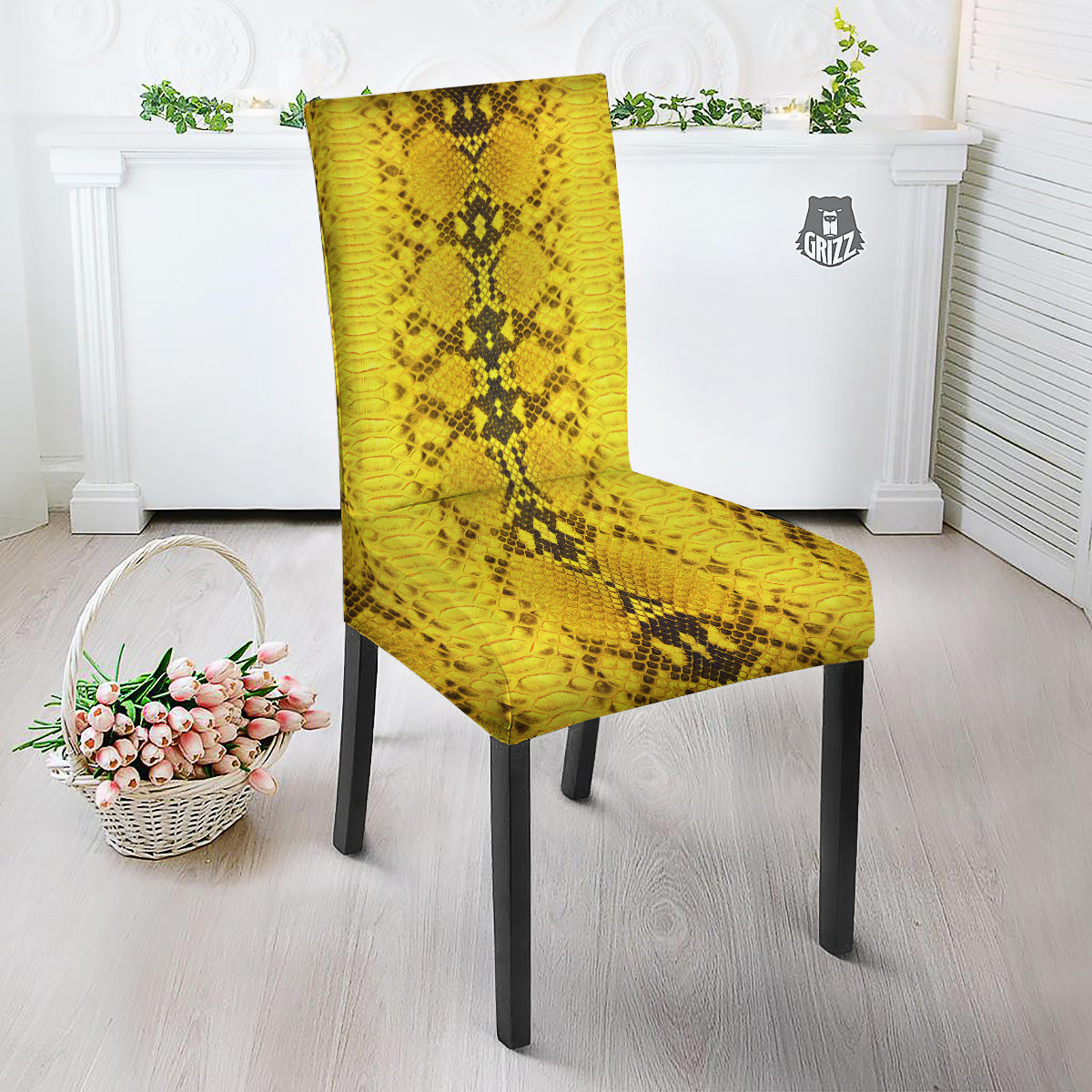 Snake Skin Yellow Print Dining Chair Slipcover-grizzshop