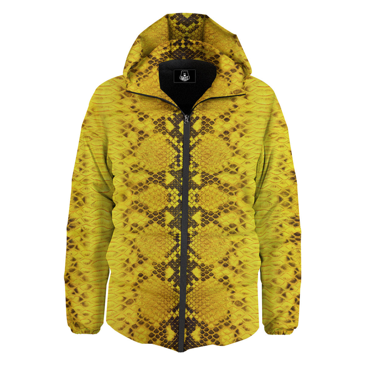Snake Skin Yellow Print Down Jacket-grizzshop