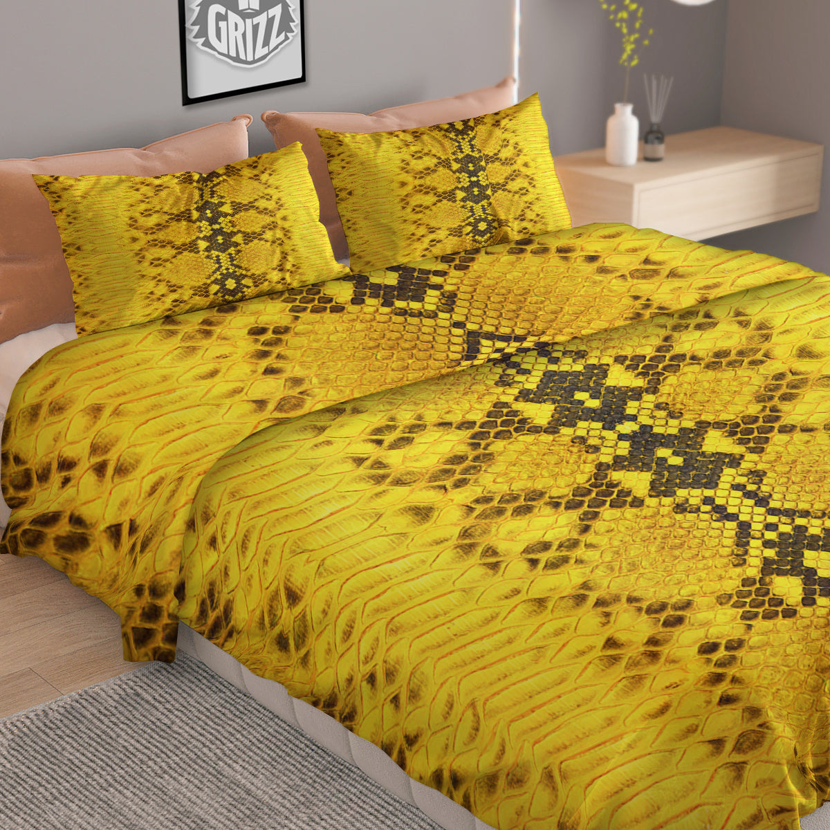 Snake Skin Yellow Print Duvet Cover Bedding Set