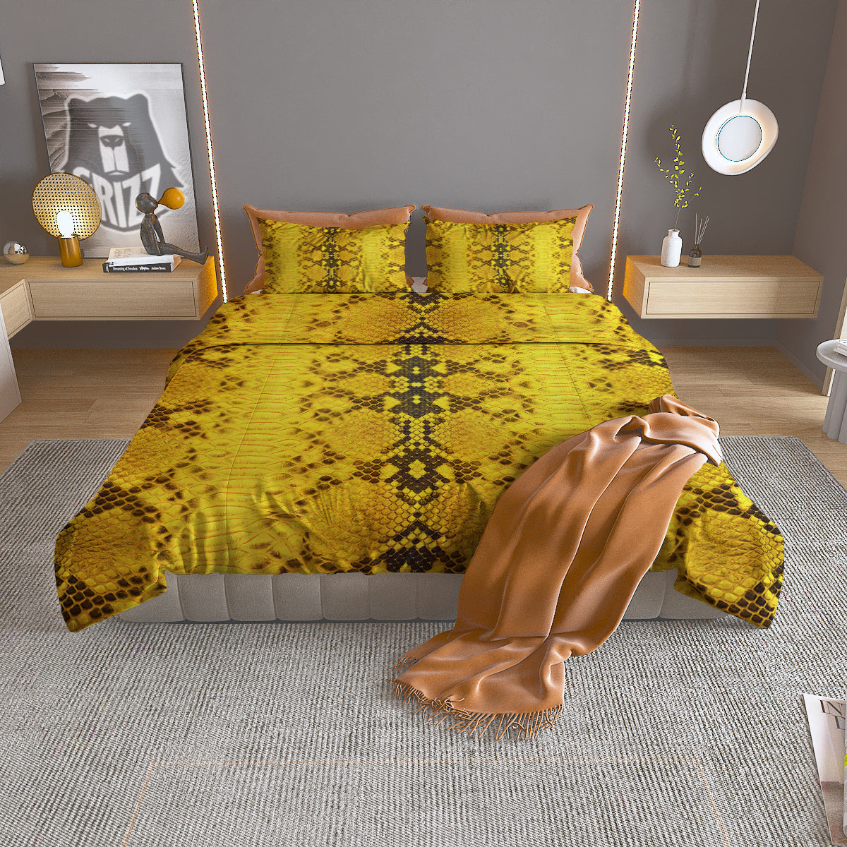 Snake Skin Yellow Print Duvet Cover Bedding Set