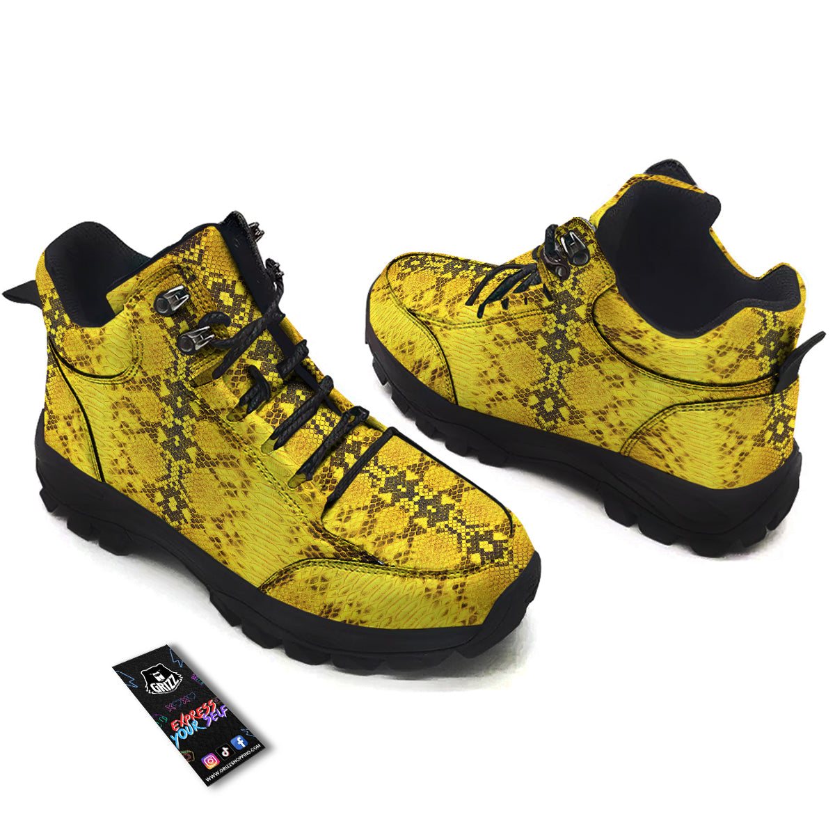 Snake Skin Yellow Print Hiking Shoes-grizzshop