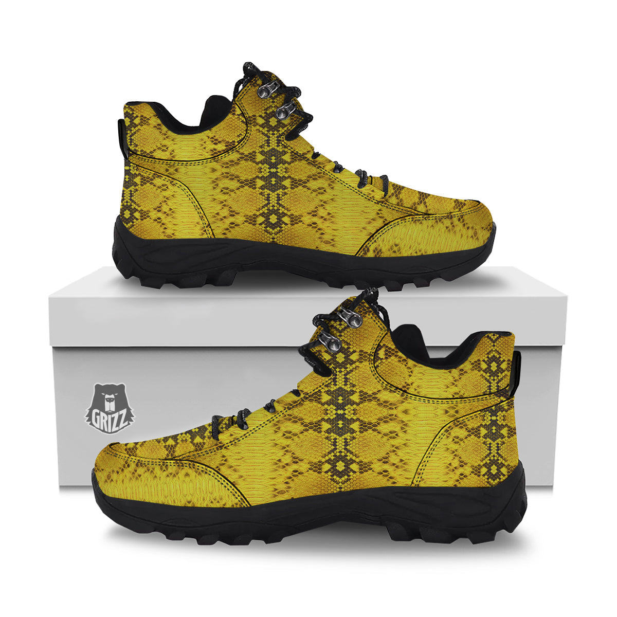 Snake Skin Yellow Print Hiking Shoes-grizzshop