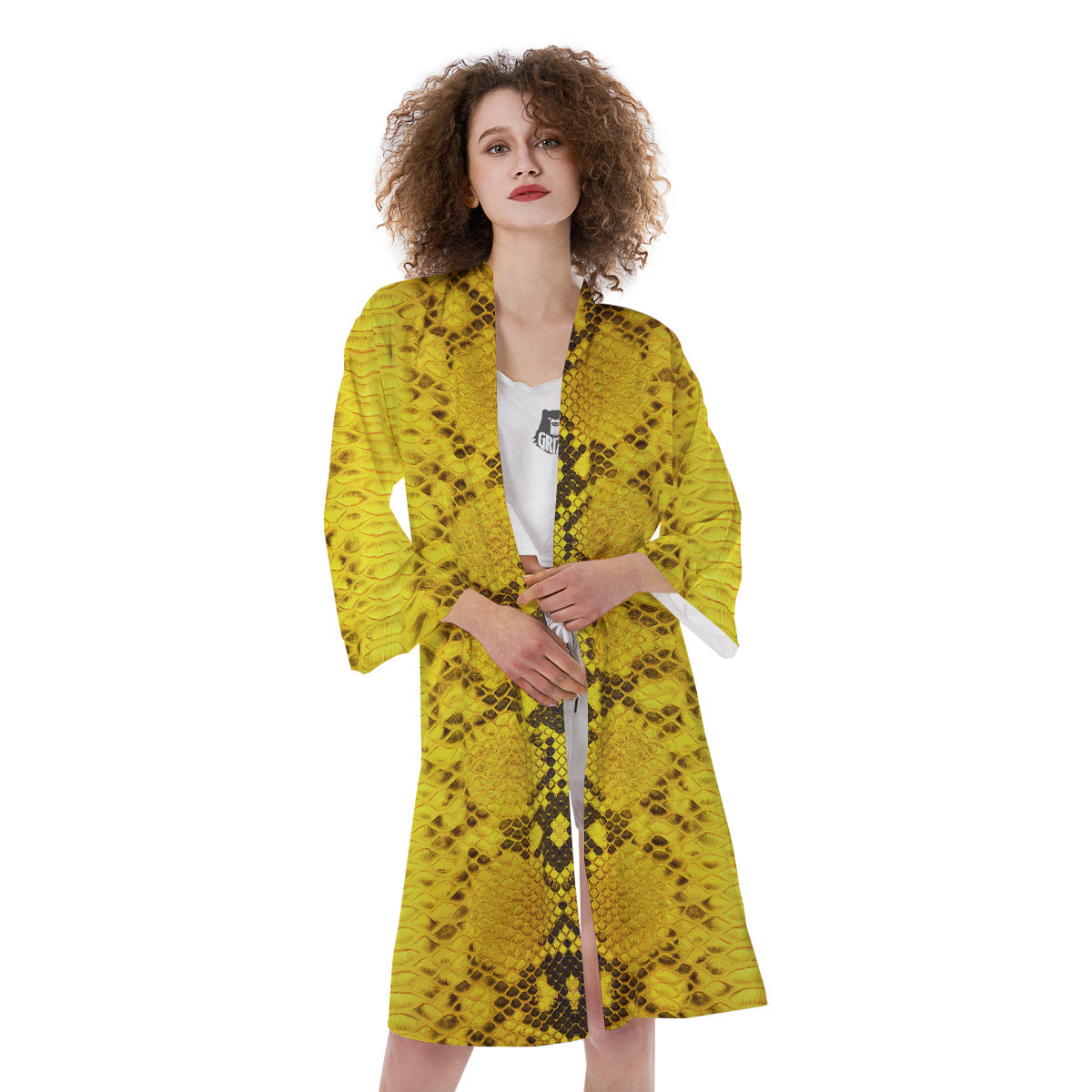 Snake Skin Yellow Print Kimono-grizzshop