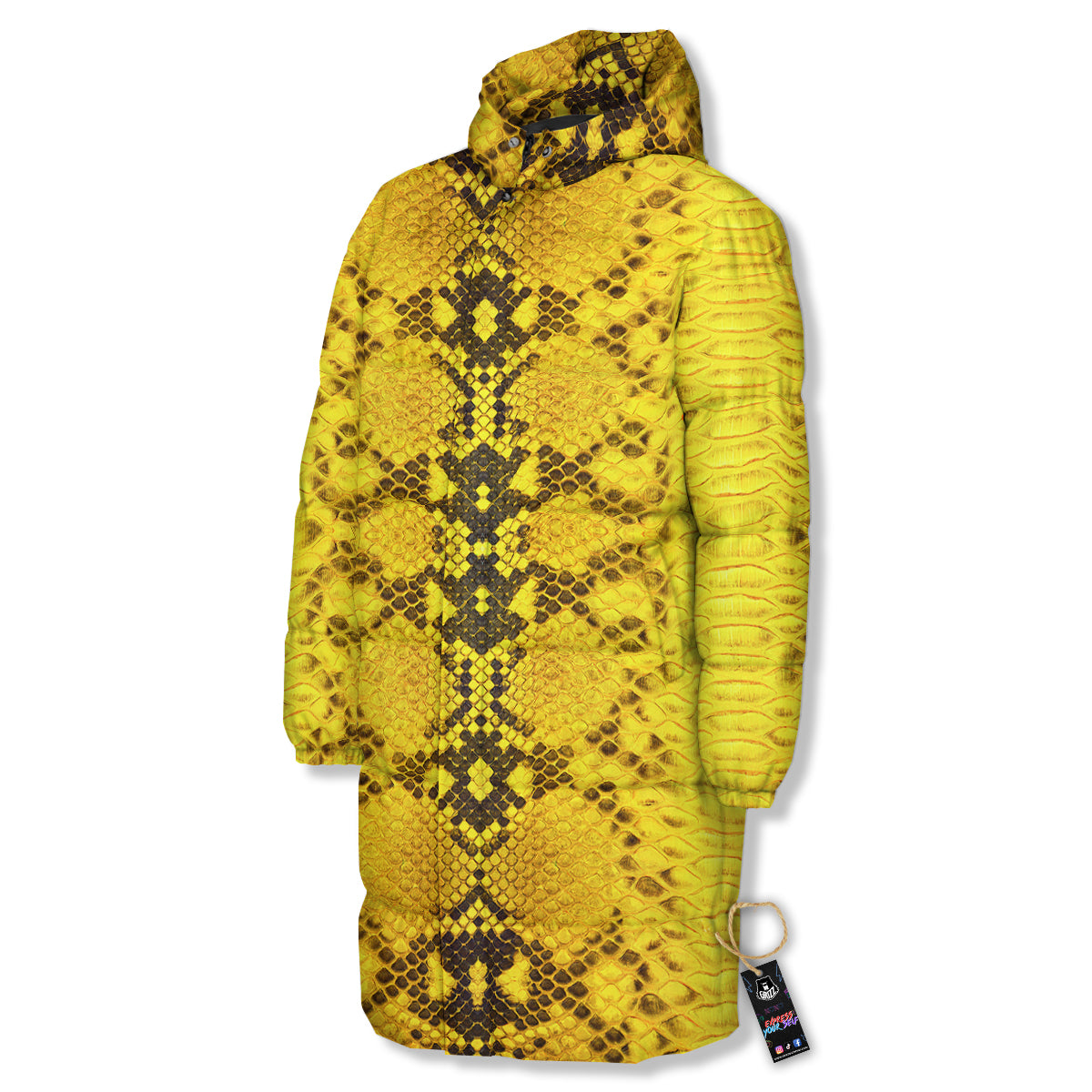 Snake Skin Yellow Print Long Down Jacket-grizzshop