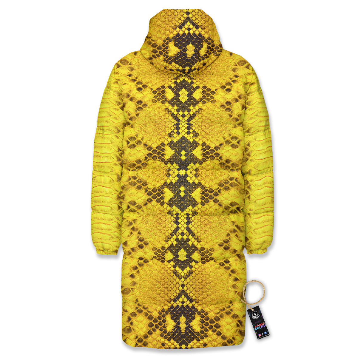 Snake Skin Yellow Print Long Down Jacket-grizzshop