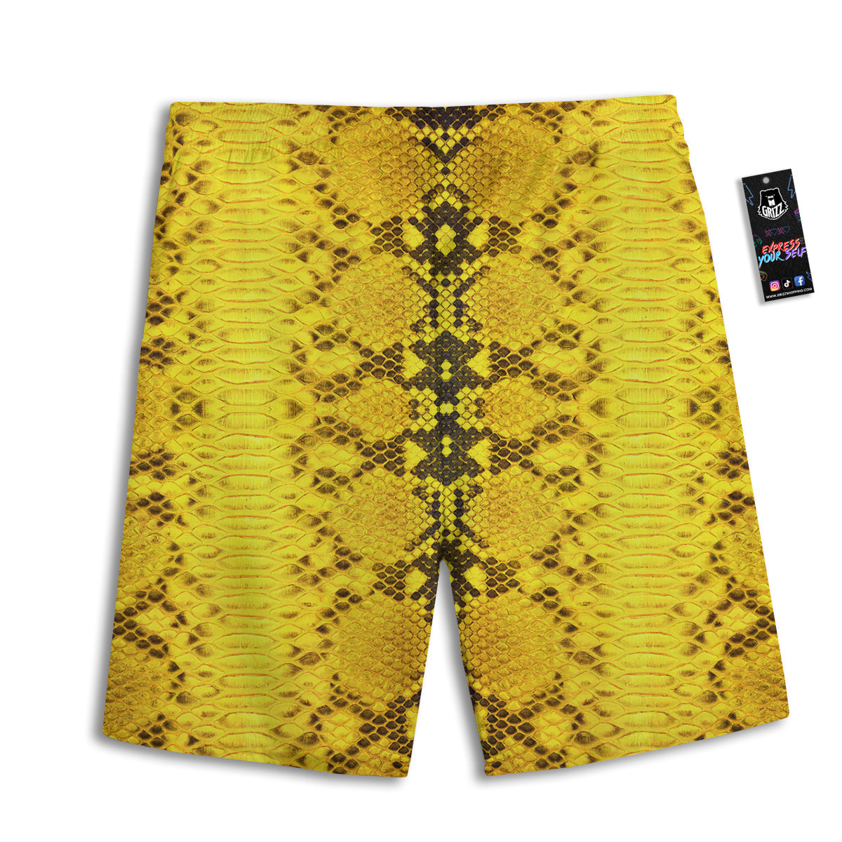 Snake Skin Yellow Print Men's Athletic Shorts