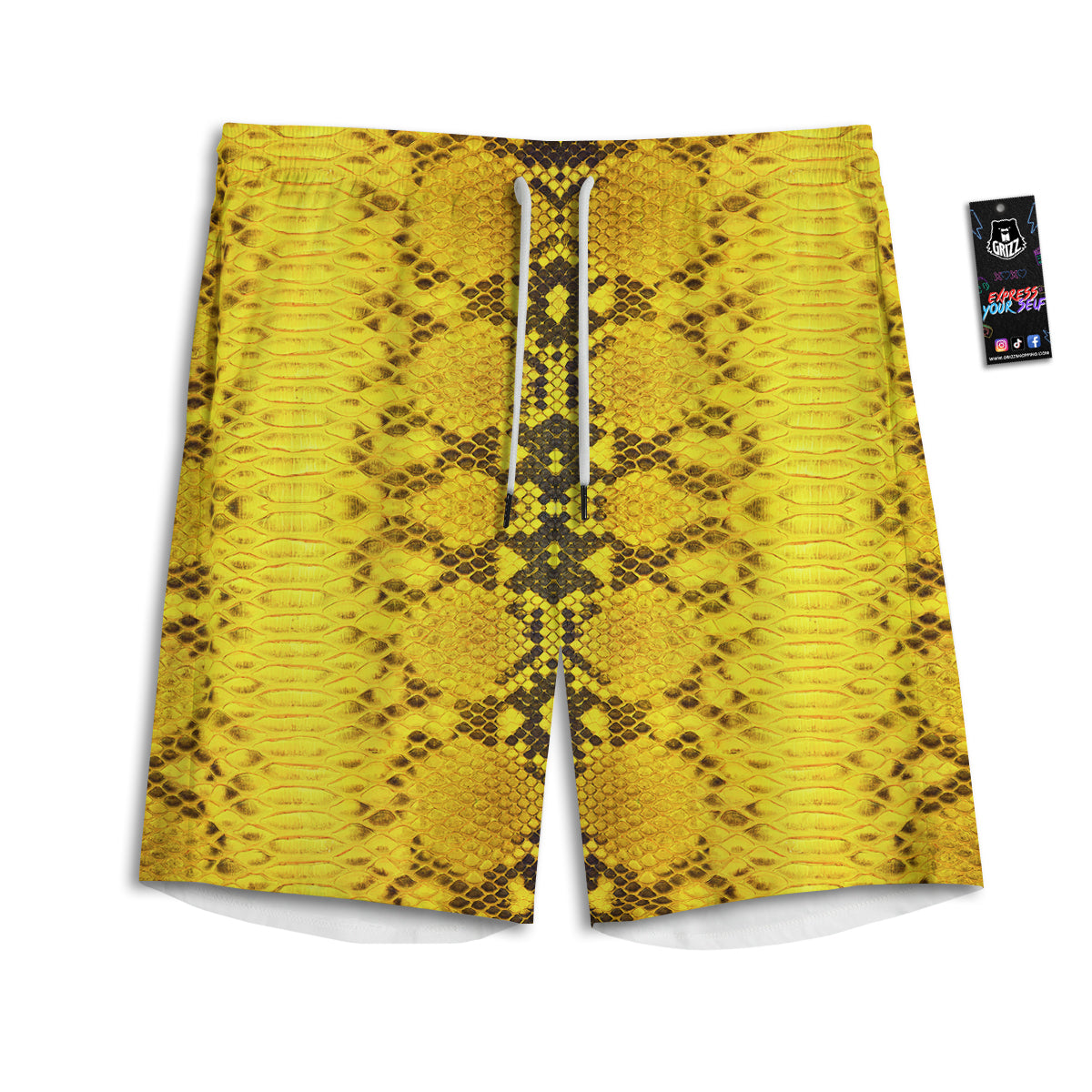 Snake Skin Yellow Print Men's Athletic Shorts