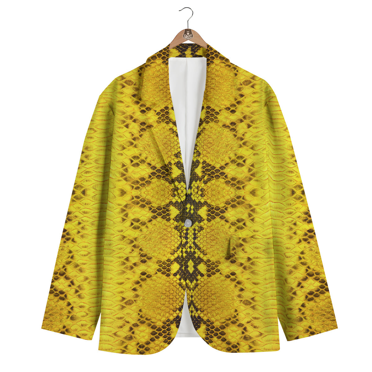 Snake Skin Yellow Print Men's Blazer-grizzshop