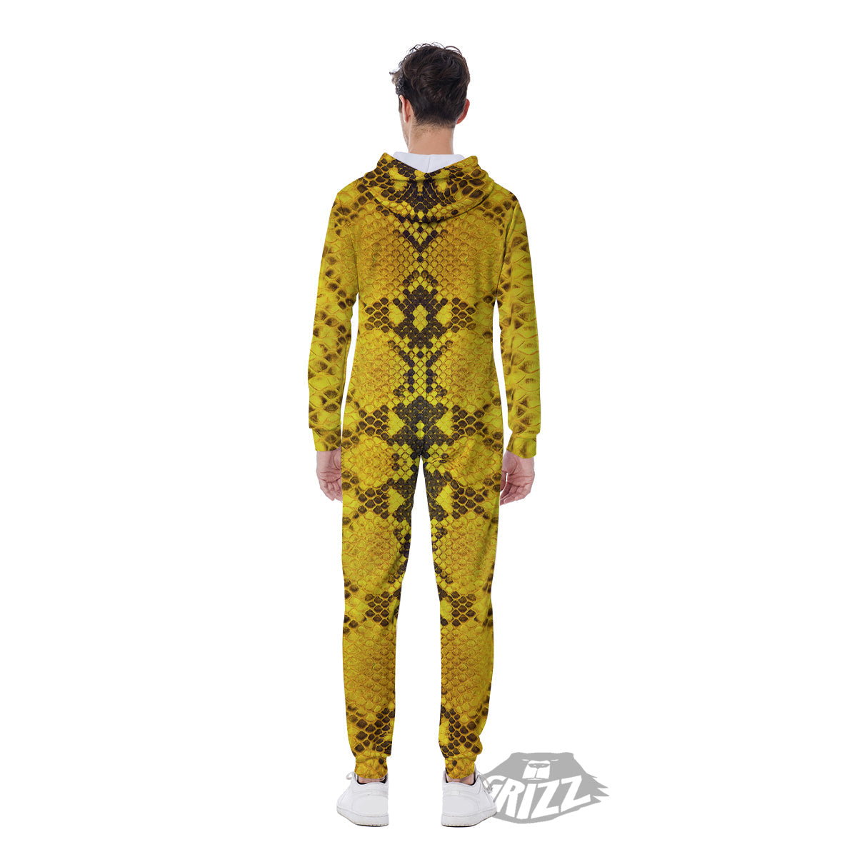 Snake Skin Yellow Print Men's Jumpsuit-grizzshop