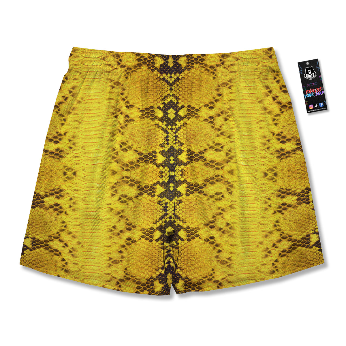 Snake Skin Yellow Print Men's Running Shorts-grizzshop