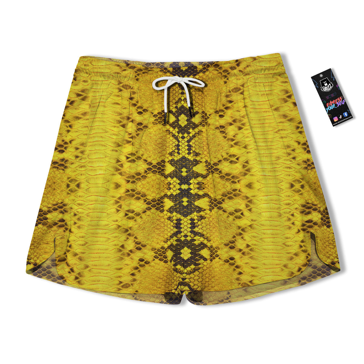 Snake Skin Yellow Print Men's Running Shorts-grizzshop