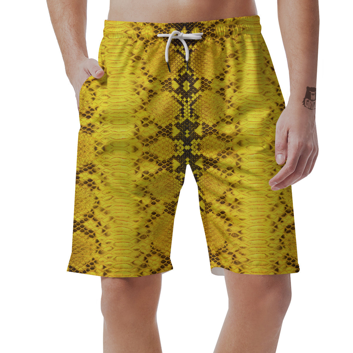 Snake Skin Yellow Print Men's Shorts-grizzshop