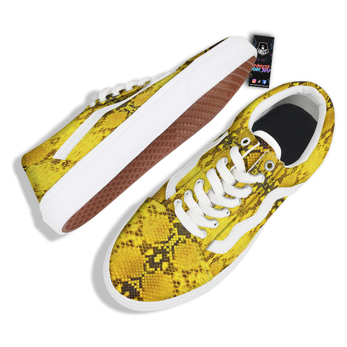 Snake Skin Yellow Print Skate Shoes-grizzshop