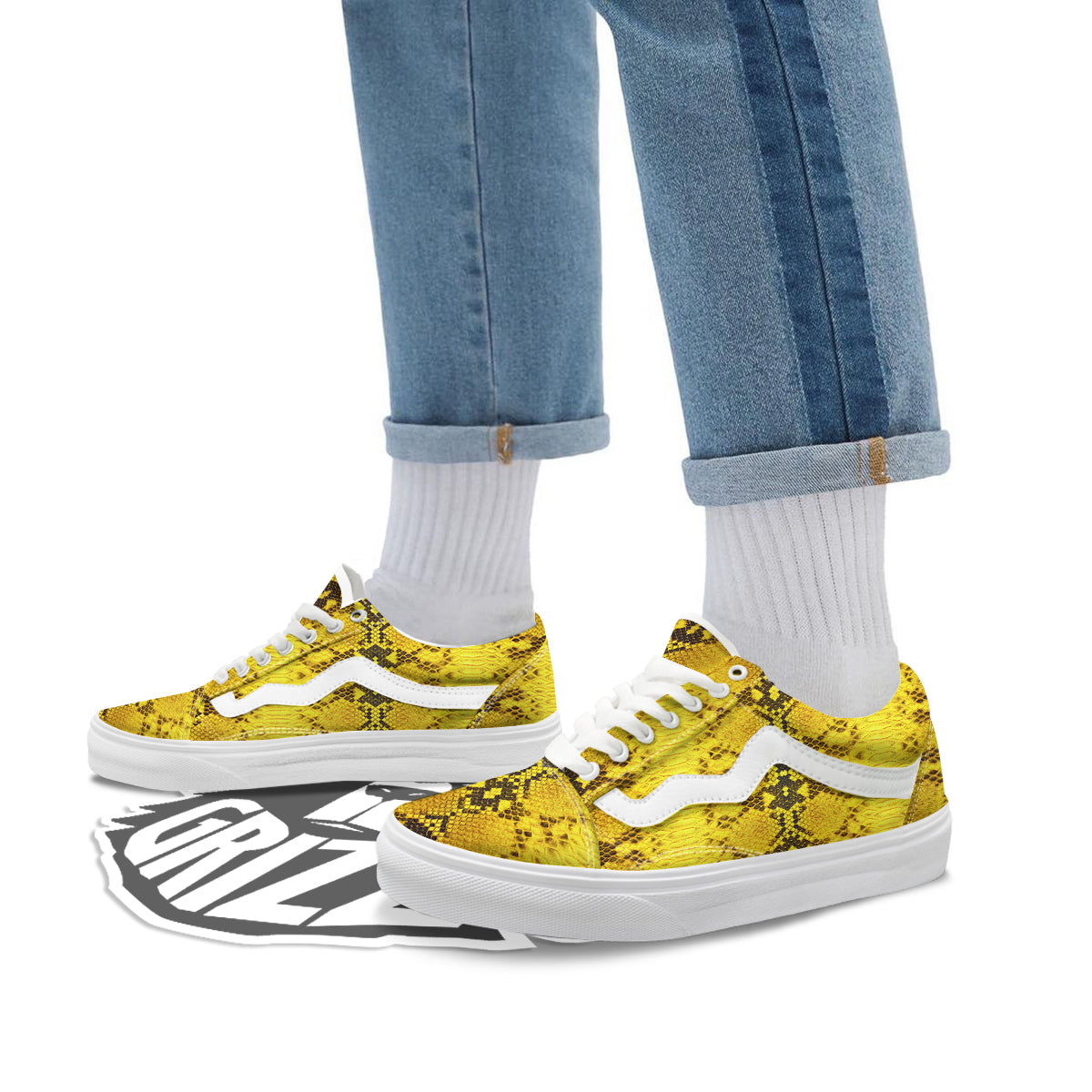 Snake Skin Yellow Print Skate Shoes-grizzshop