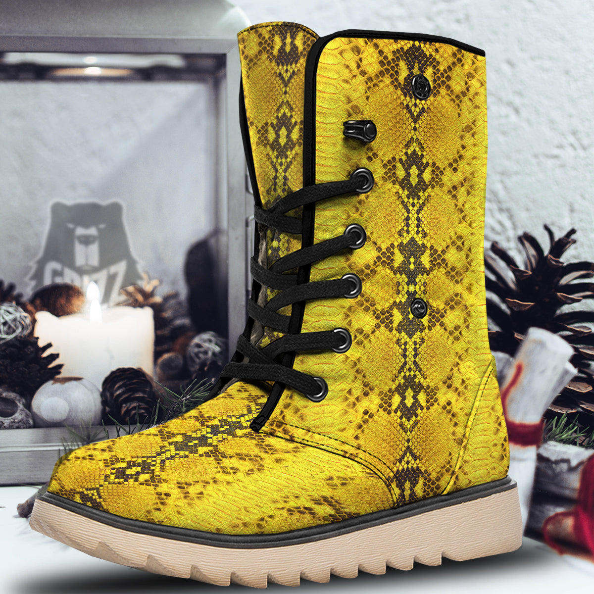 Snake Skin Yellow Print Snow Boots-grizzshop