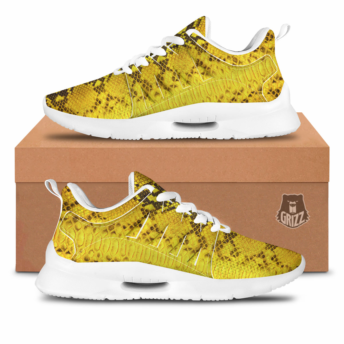 Snake Skin Yellow Print Tennis Shoes-grizzshop