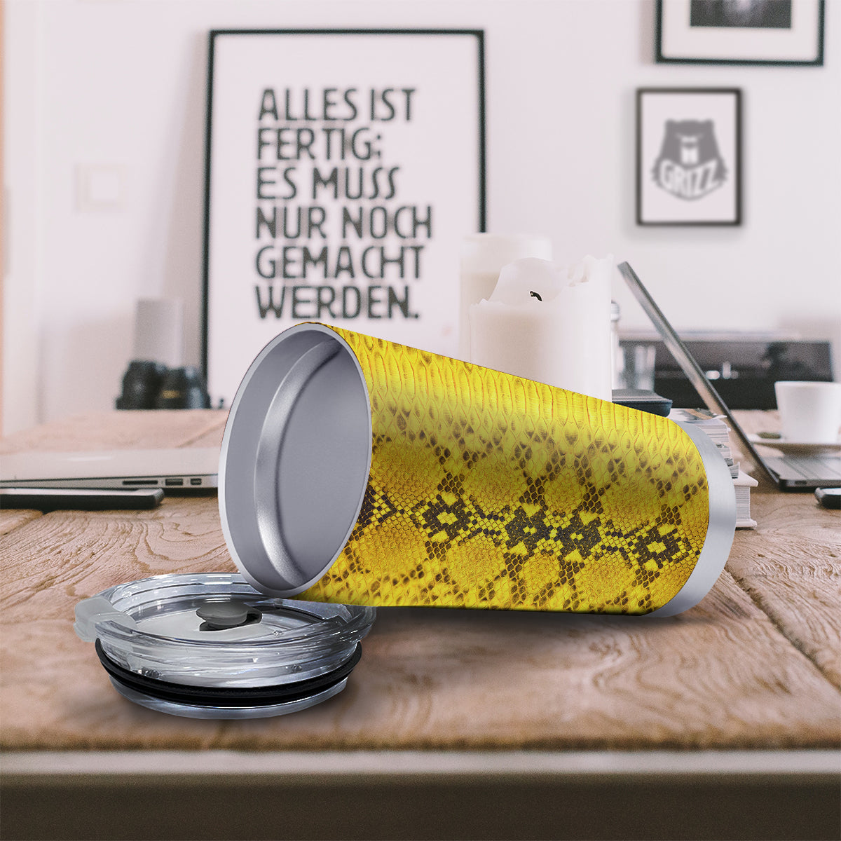 Snake Skin Yellow Print Tumbler-grizzshop