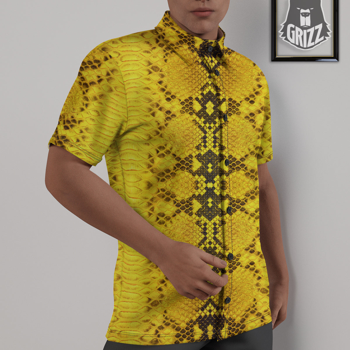 Snake Skin Yellow Print Untucked Shirts-grizzshop