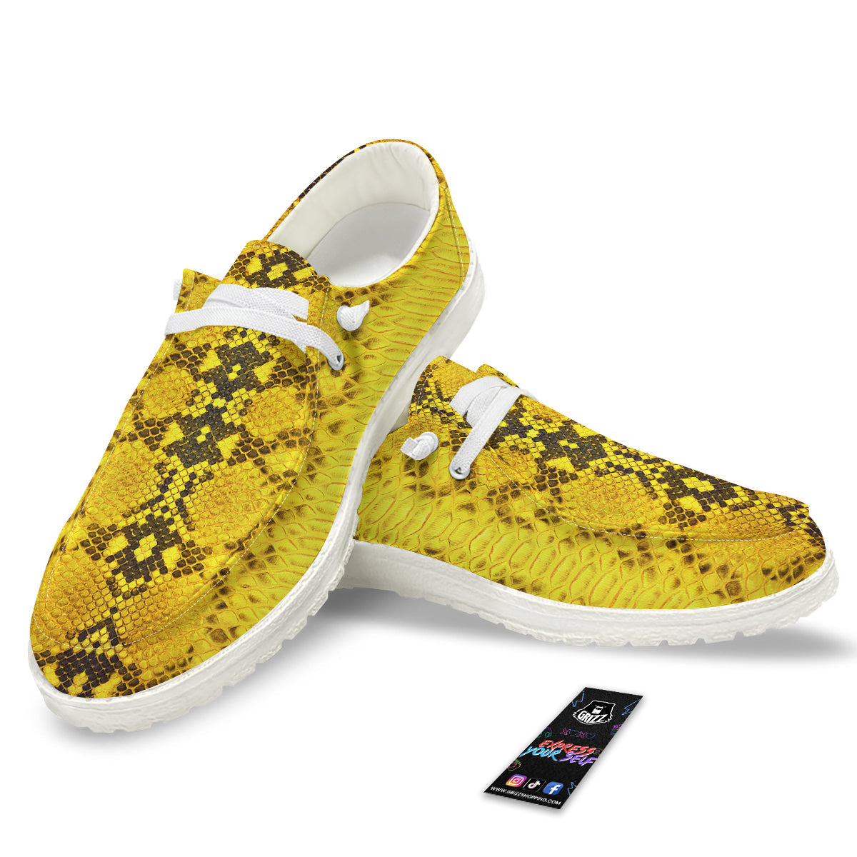 Snake Skin Yellow Print White Loafers-grizzshop