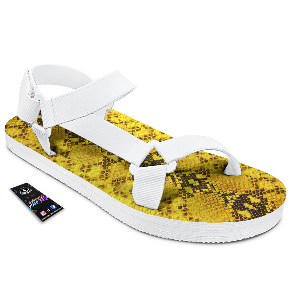 Snake Skin Yellow Print White Open Toe Sandals-grizzshop