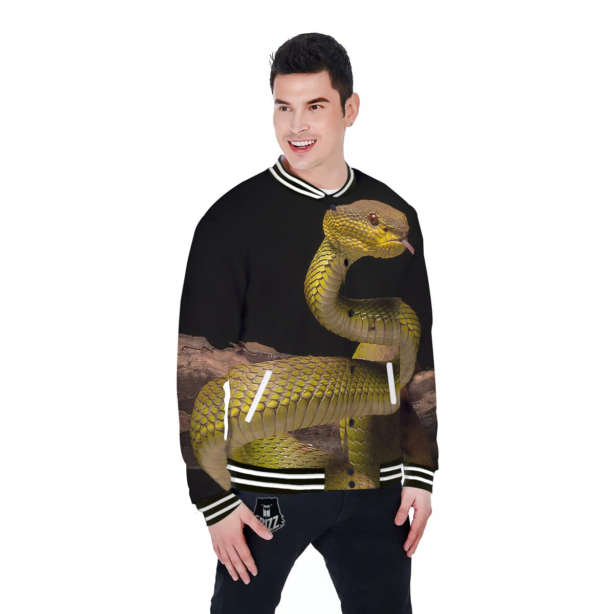Snake Trimeresurus Albolabris Print Baseball Jacket-grizzshop