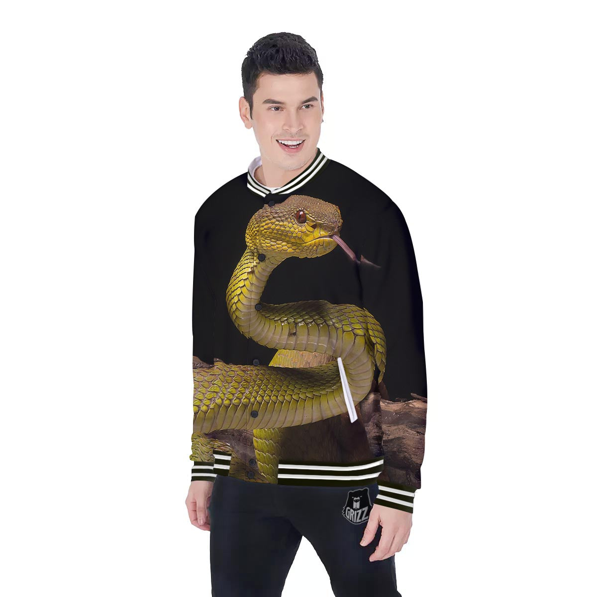 Snake Trimeresurus Albolabris Print Baseball Jacket-grizzshop