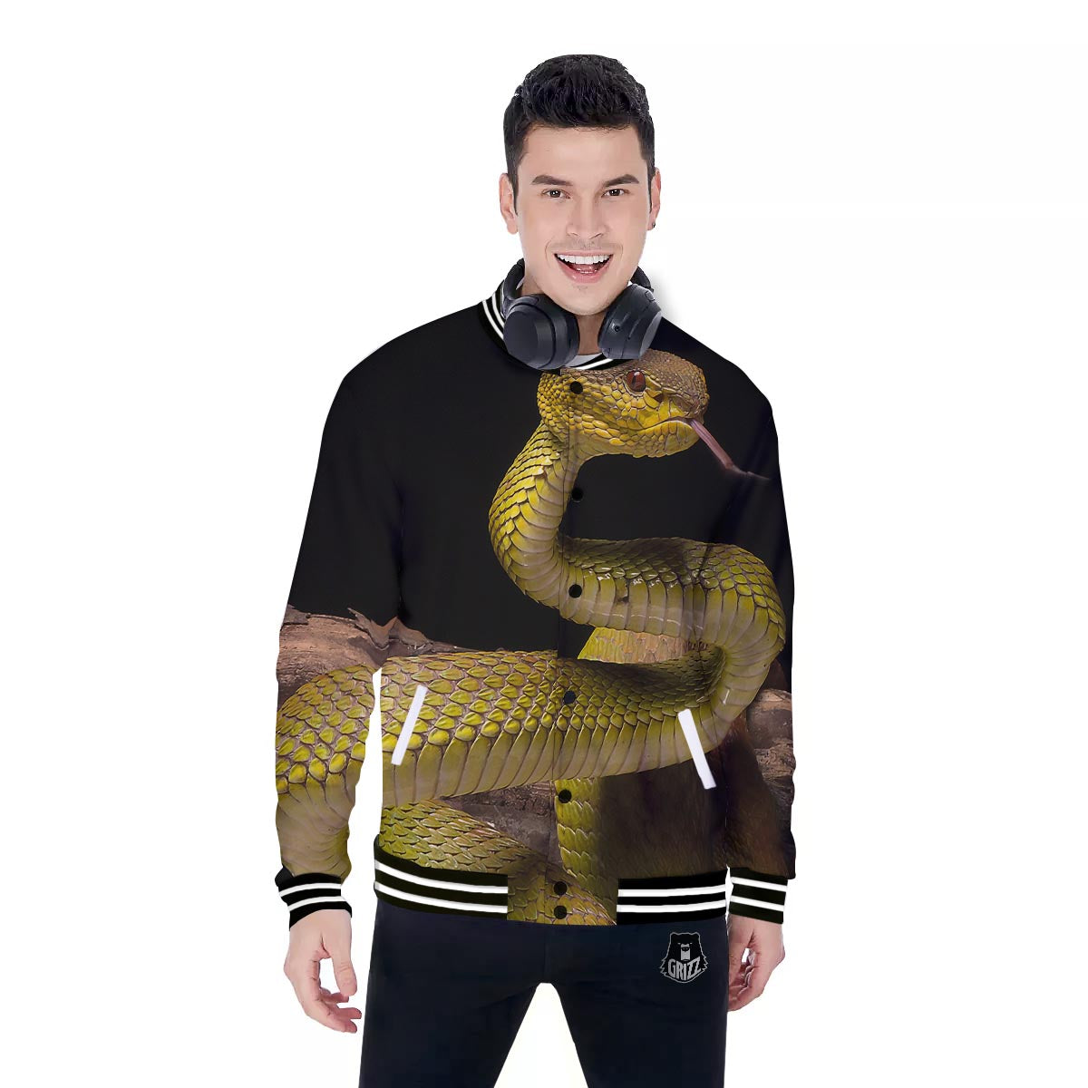 Snake Trimeresurus Albolabris Print Baseball Jacket-grizzshop