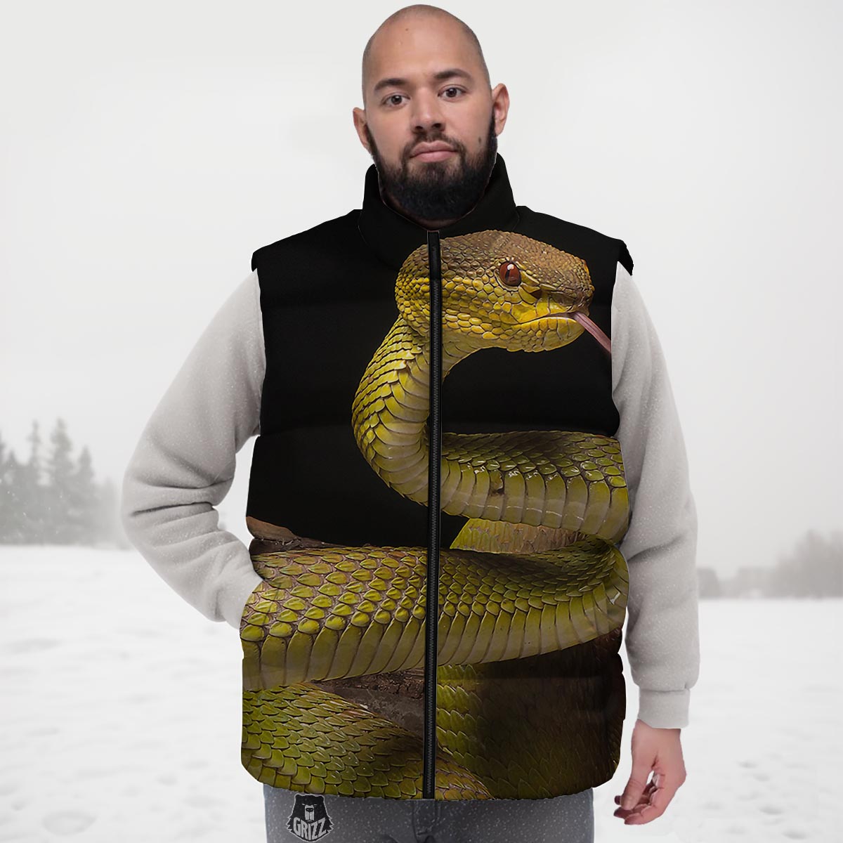 Snake Trimeresurus Albolabris Print Down Vest