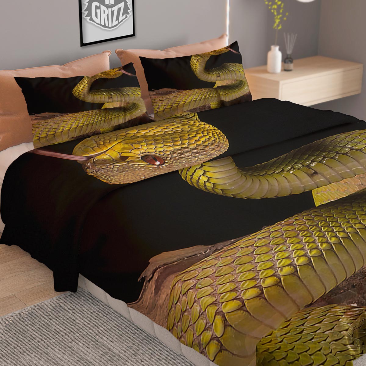 Snake Trimeresurus Albolabris Print Duvet Cover Bedding Set