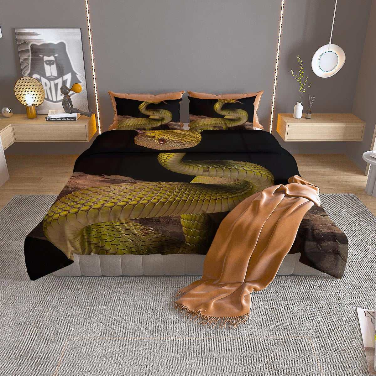 Snake Trimeresurus Albolabris Print Duvet Cover Bedding Set