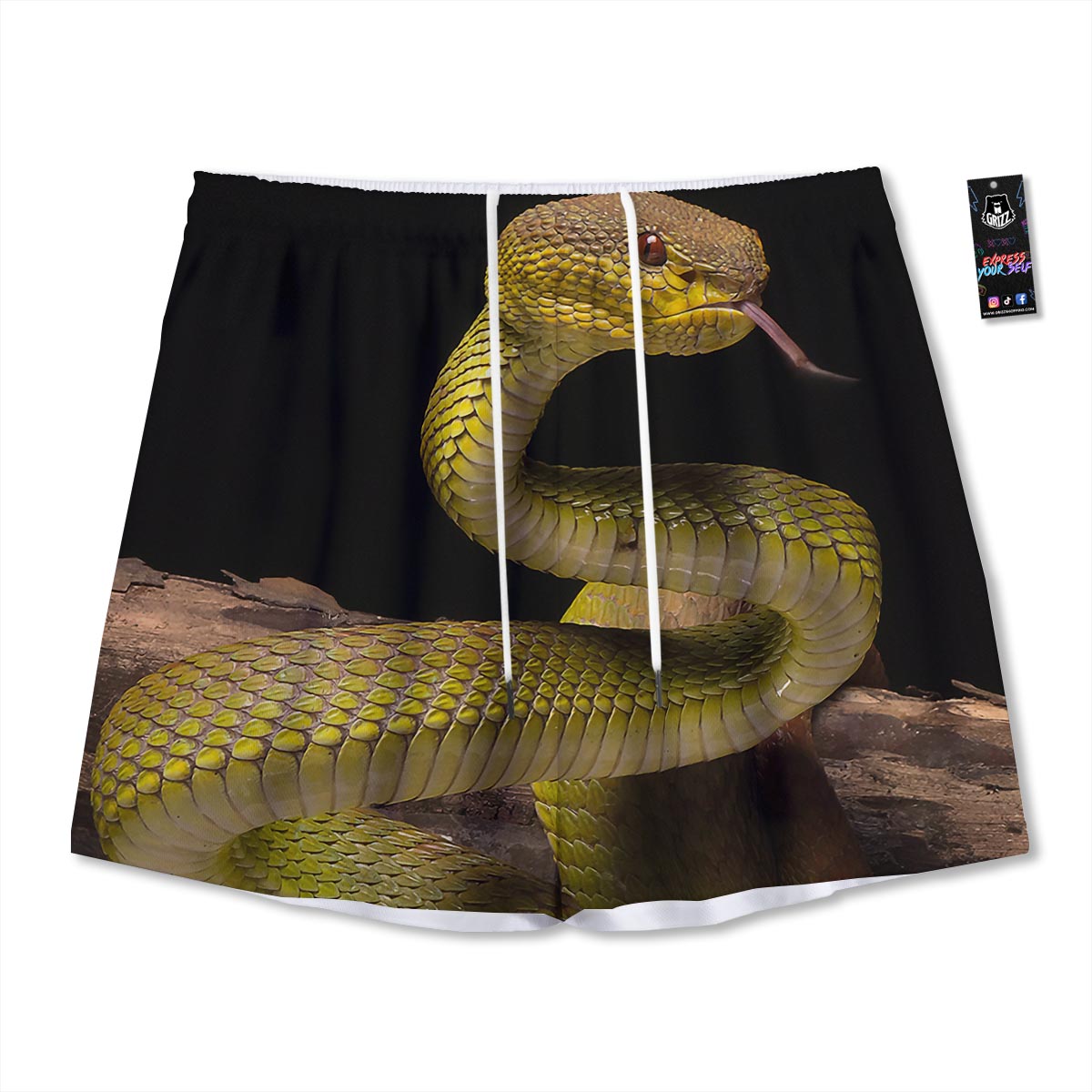 Snake Trimeresurus Albolabris Print Mesh Shorts