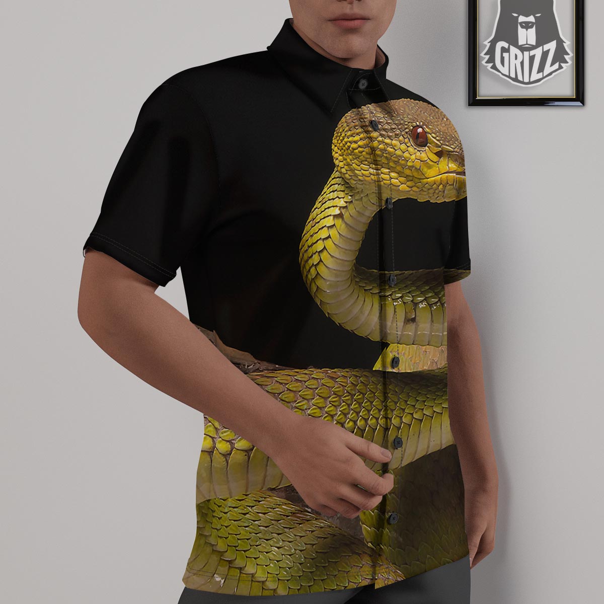 Snake Trimeresurus Albolabris Print Untucked Shirts-grizzshop