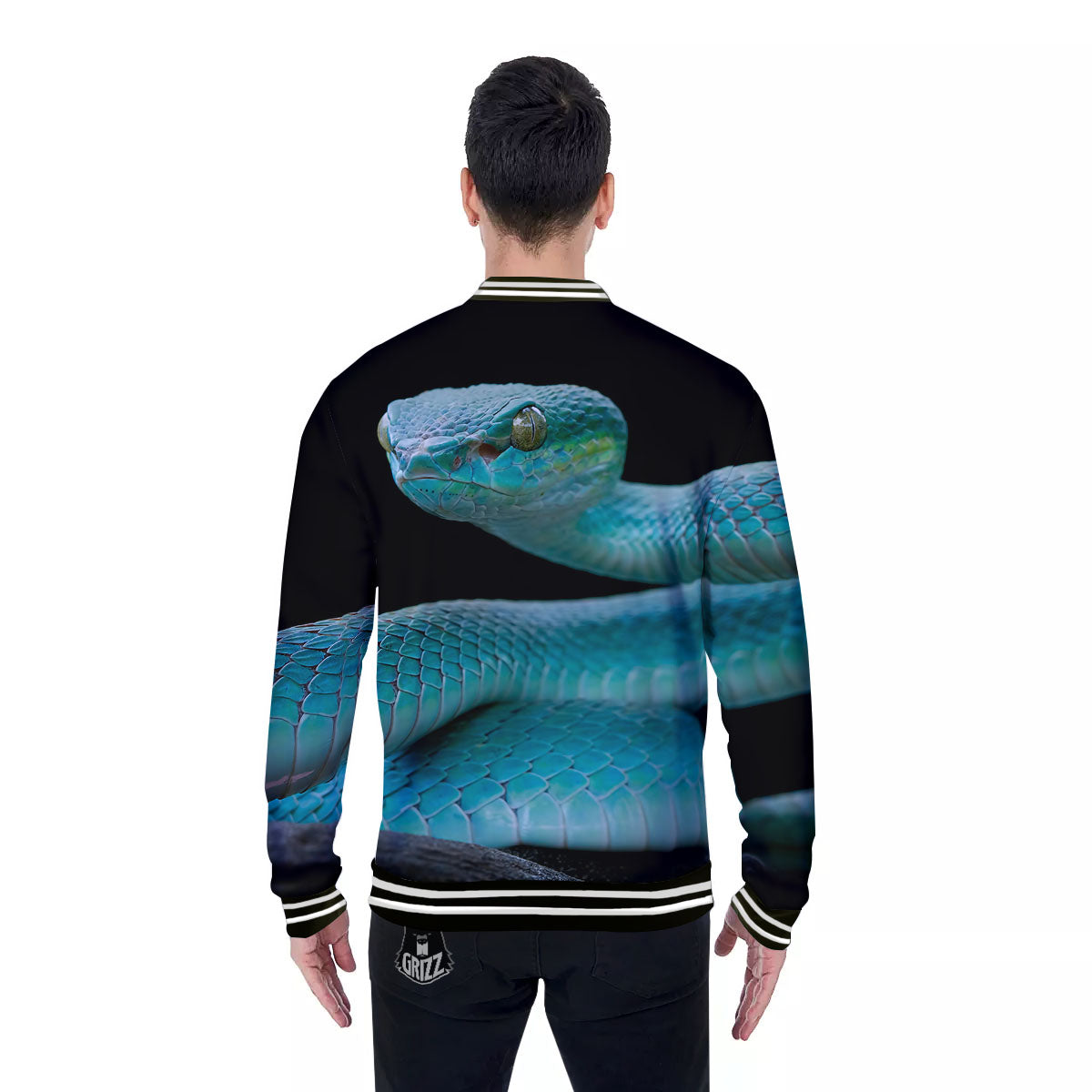Snake Turquoise Print Baseball Jacket-grizzshop