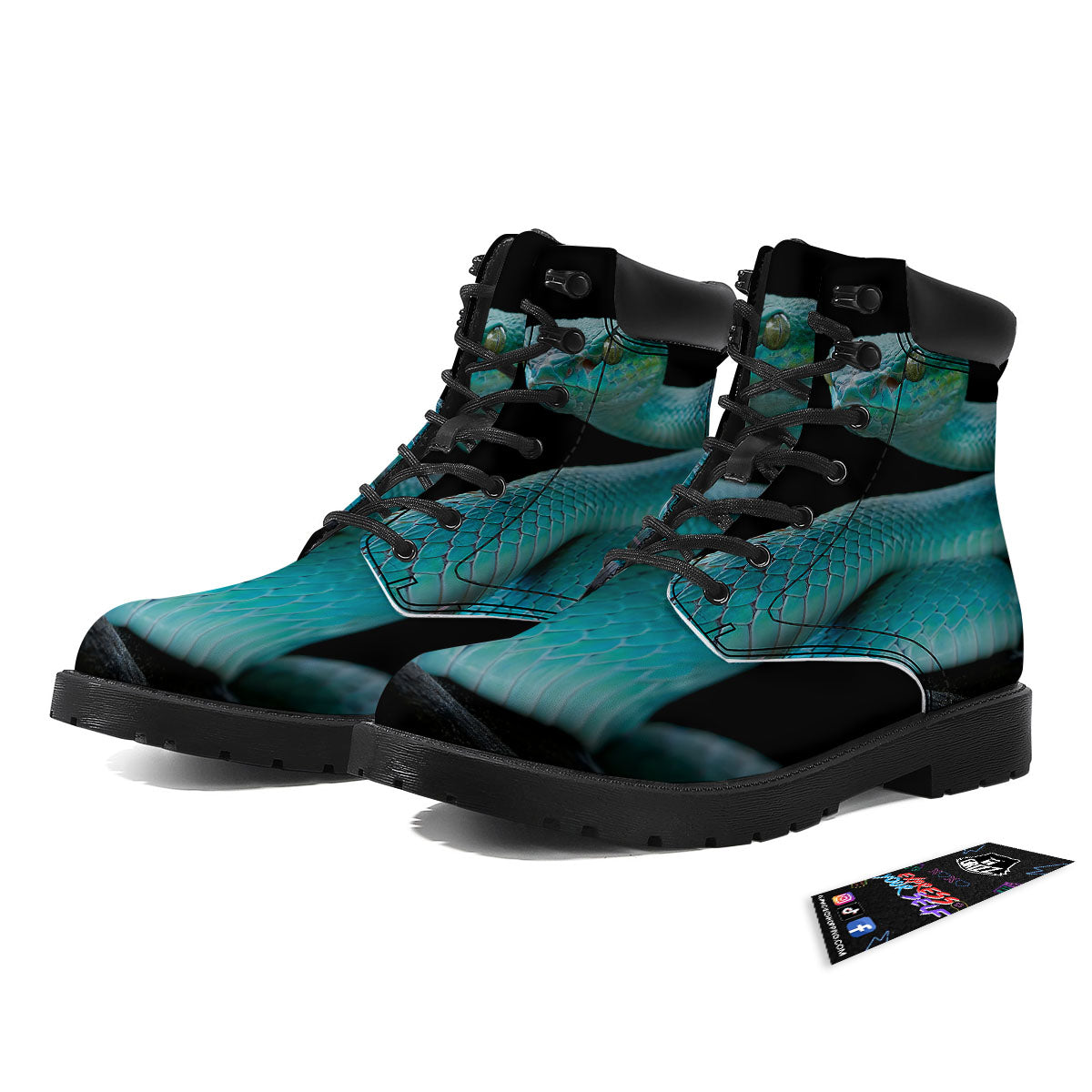 Snake Turquoise Print Boots-grizzshop