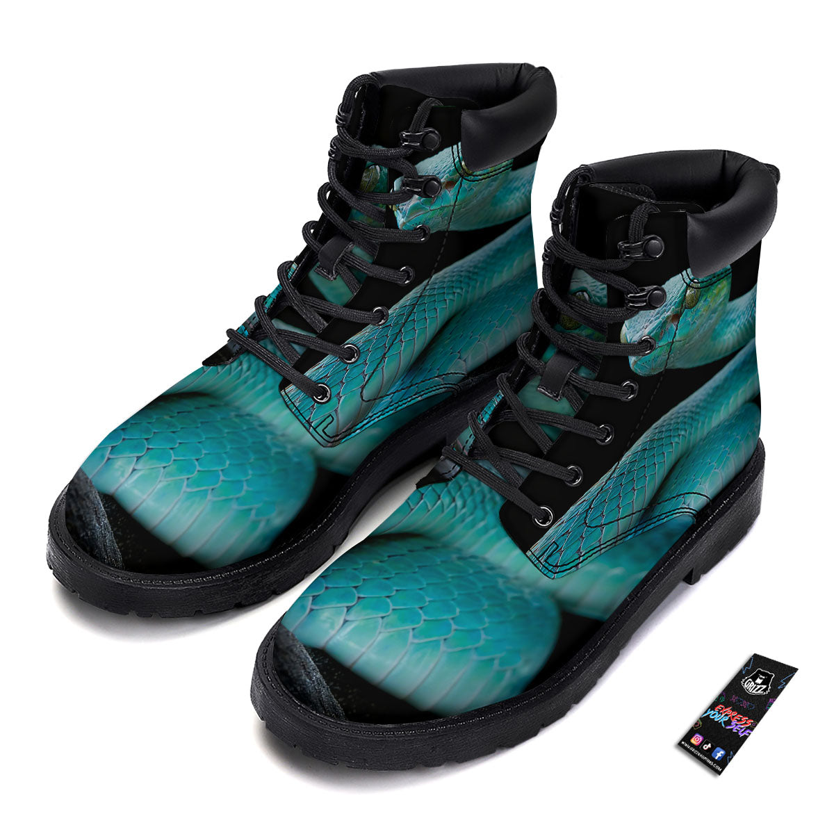Snake Turquoise Print Boots-grizzshop
