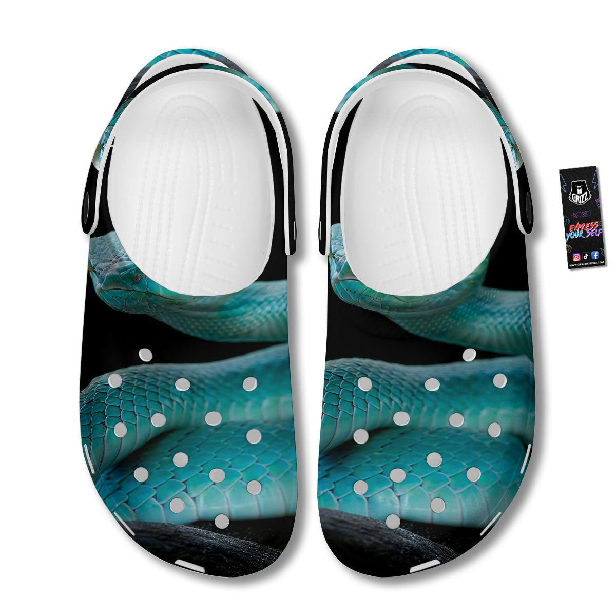 Snake Turquoise Print Clog-grizzshop