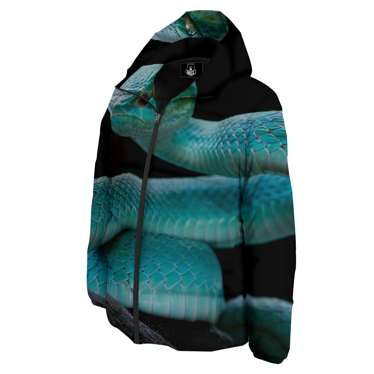 Snake Turquoise Print Down Jacket-grizzshop