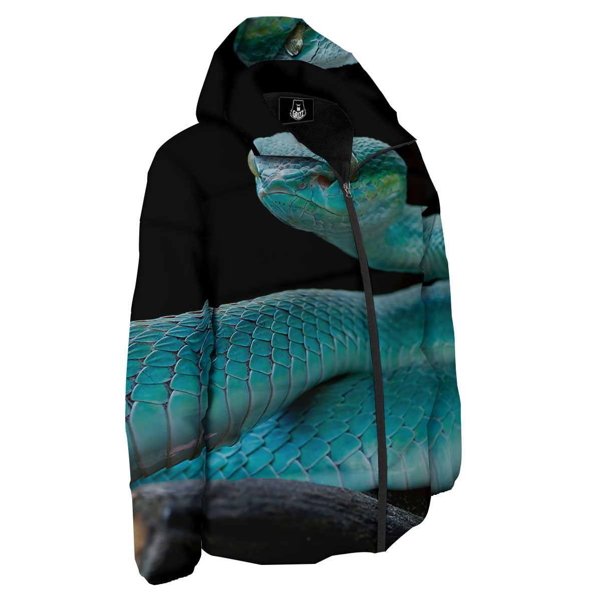 Snake Turquoise Print Down Jacket-grizzshop