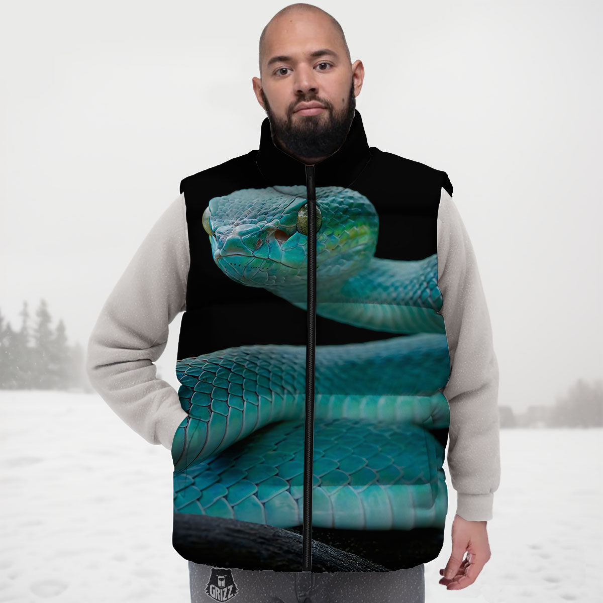 Snake Turquoise Print Down Vest