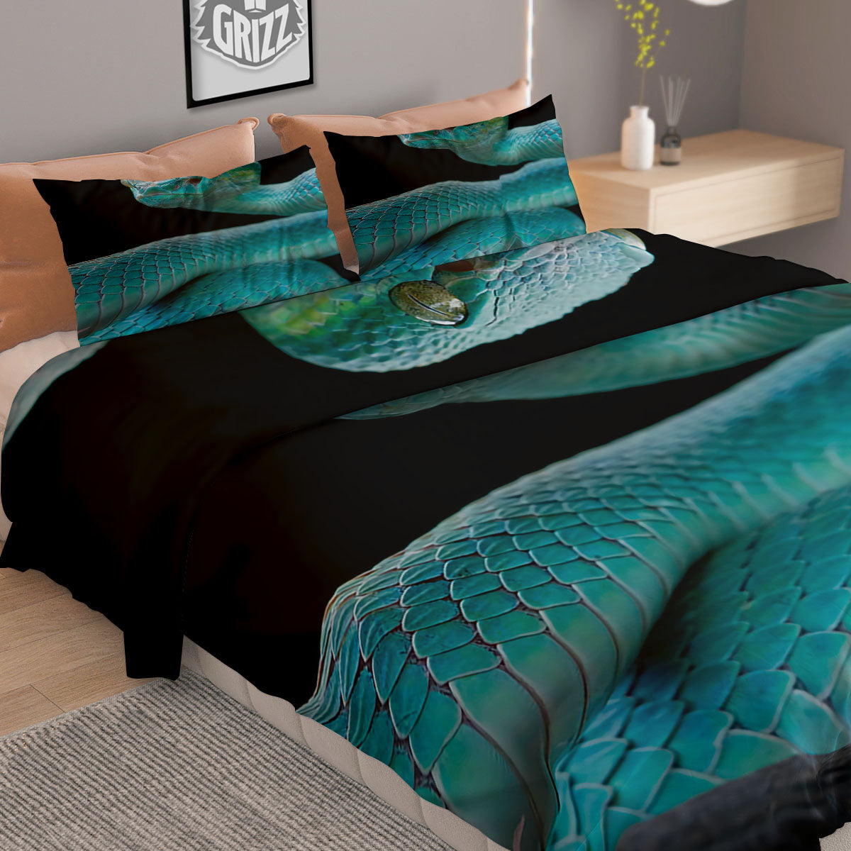 Snake Turquoise Print Duvet Cover Bedding Set