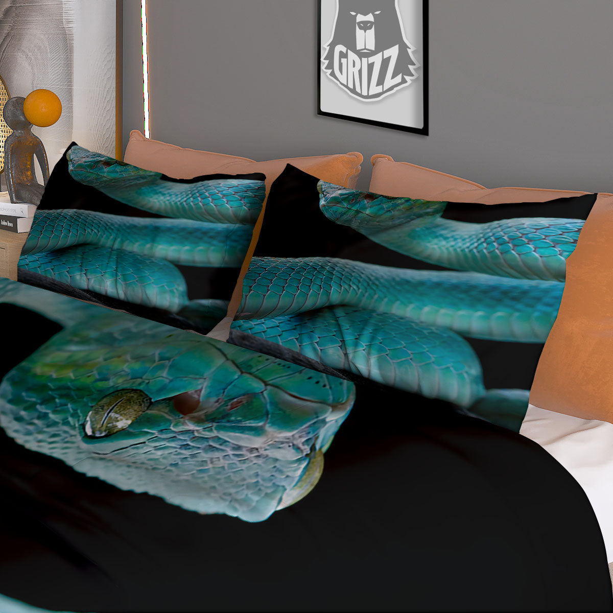 Snake Turquoise Print Duvet Cover Bedding Set
