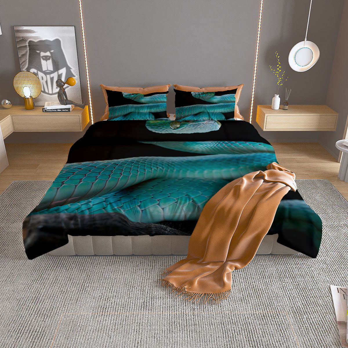 Snake Turquoise Print Duvet Cover Bedding Set