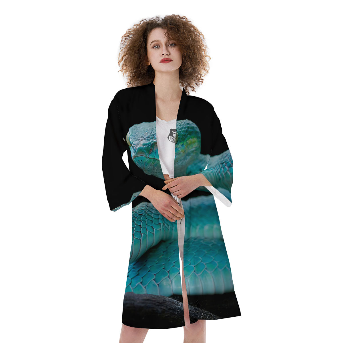 Snake Turquoise Print Kimono-grizzshop